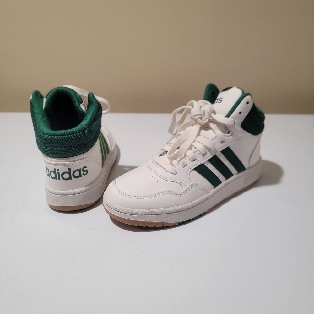 Adidas Hoops 3.0 Mid K Big Kid Basketball Shoes White / Green Size 4